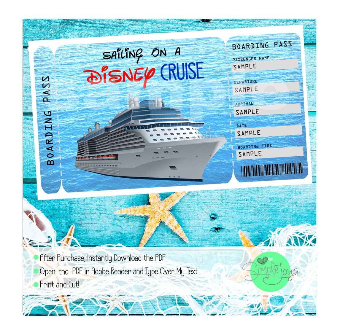Disney Cruise Printable Ticket Customizable Template
