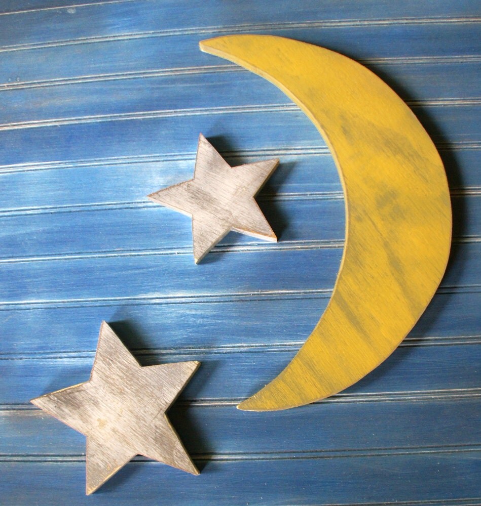 Wood Moon and Stars Sign Nursery Decor Rustic Moon Sign