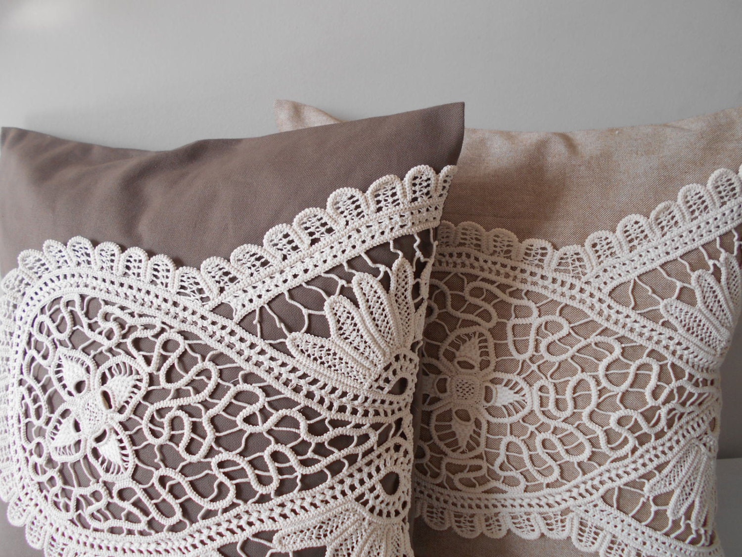 Shabby Chic Pillow Set Lace Pillow Covers Rustic by MyLacyBoutique