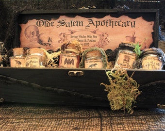 Custom Order Handmade Halloween Decoration "Traveling Potion Kit", Wooden Box Filled With Must Have Potions For Any Witch!