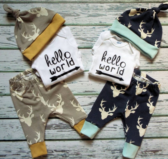 Twin Newborn Set Coming Home Outfit Organic by PineyWoodsBoutique