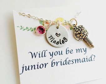 Junior Bridesmaid Necklace, Junior Bridesmaid Gift, Wedding Necklace, Wedding Jewelry, Hand Stamped, Will you be my junior bridesmaid
