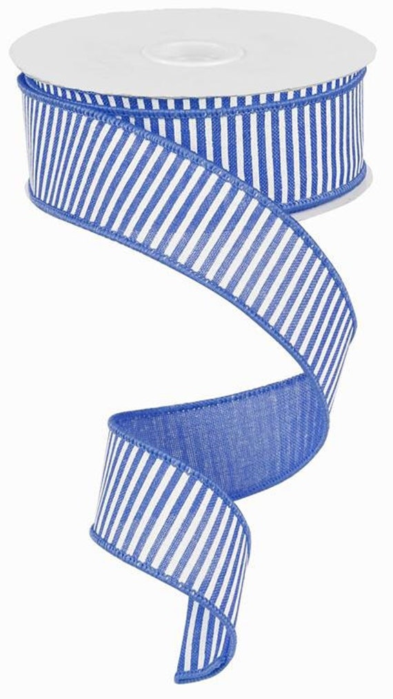 1.5 Royal Blue White Stripe Canvas Ribbon 10 Yards