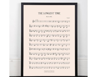 The Longest Time, Billy Joel, kitchen art, bar art, INSTANT DOWNLOAD, sheet music, studio art, bathroom art, studio art,