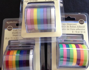 Set of 8 Thin Washi Tape in a Craft Tape Dispenser, Washi Tape, Various Colors, Recollections, Your Choice of 1 Pack (8 Rolls Total)