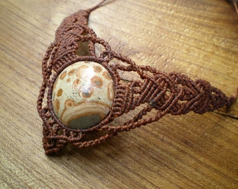 Macramé with leopard Jasper necklace