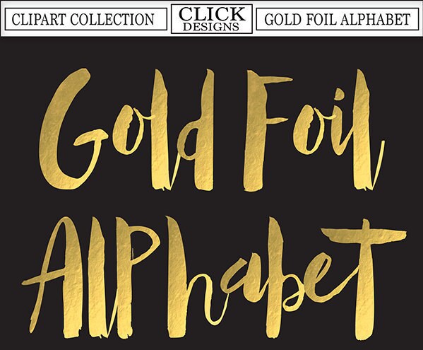 GOLD FOIL ALPHABET Digital ClipArt: Letters Numbers Symbols