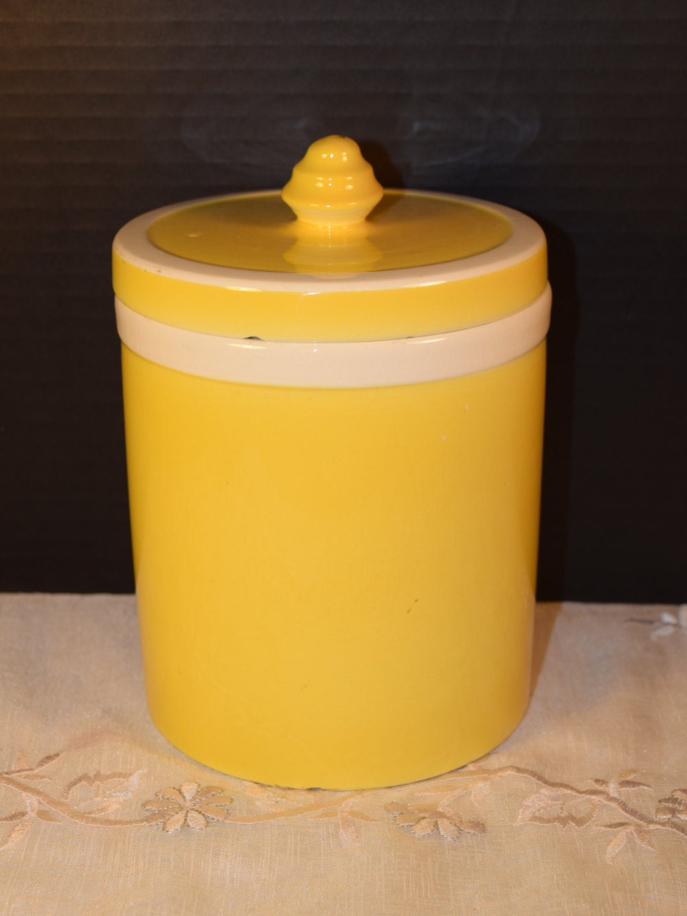 German Yellow White Pottery Canister Vintage Ceramic Canister