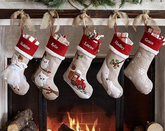 Personalized large Flax monogrammed christmas stockings holidays Decoration stockings-gift collection bag christmas ornaments-12styles