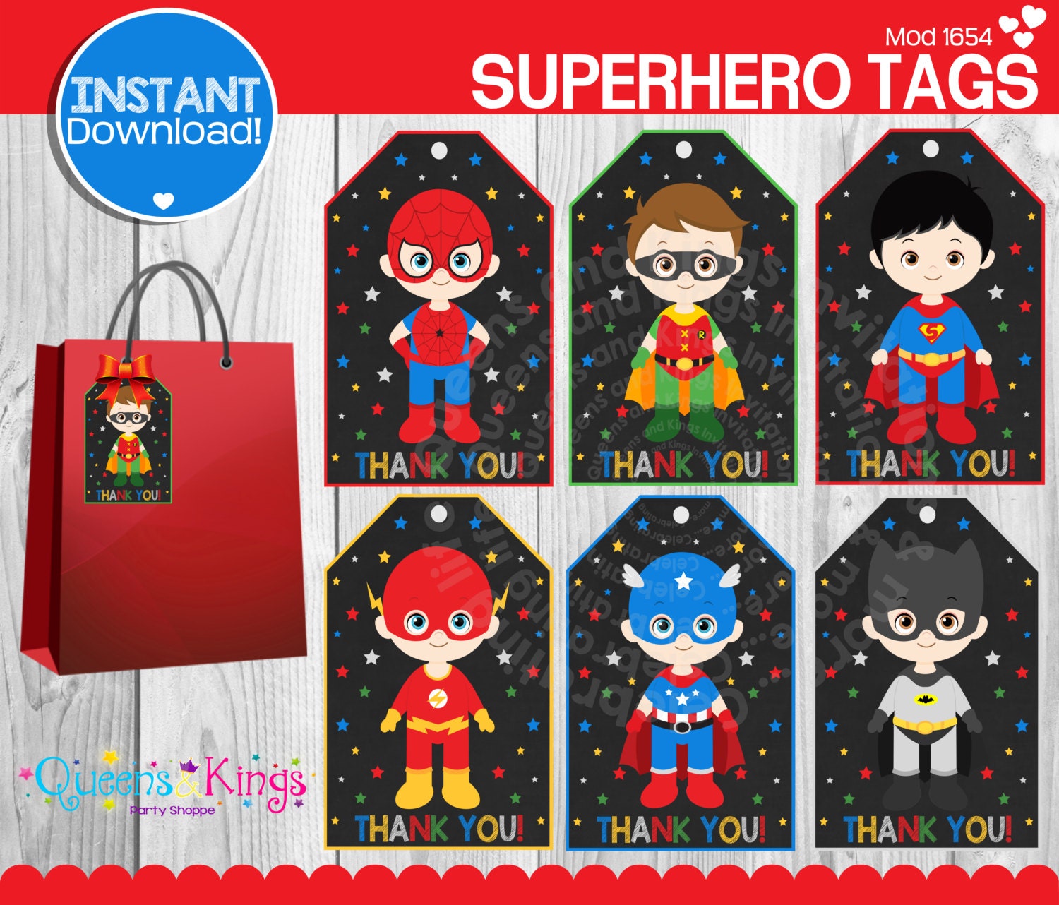 Superhero tags Favors tags Superhero thank you tag