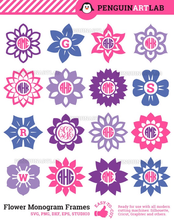 Flower Circle Monogram Frames Summer Flowers SVG Cut Files