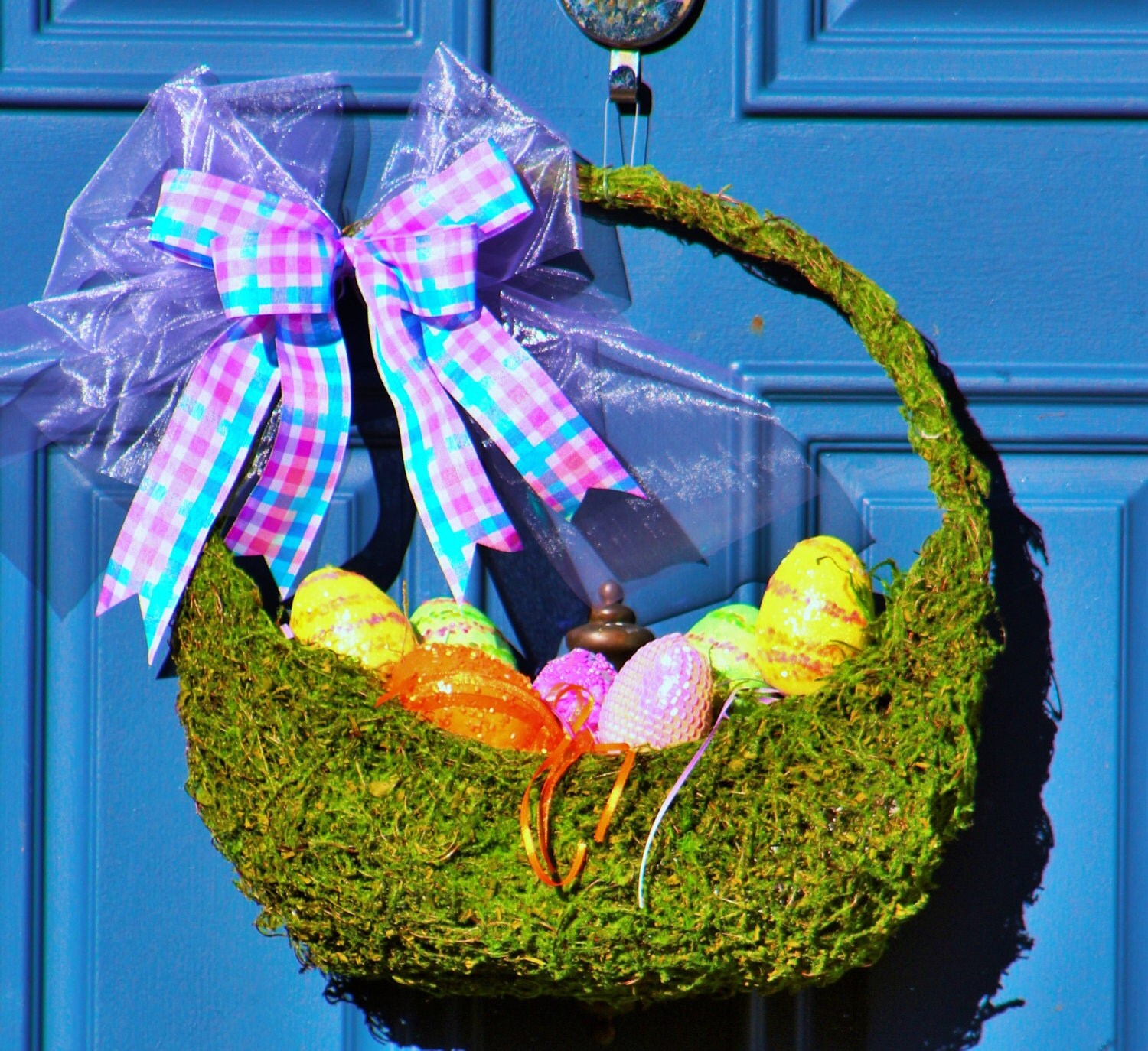 Easter Basket Door Hanger Moss Easter Basket by WreathObsessed