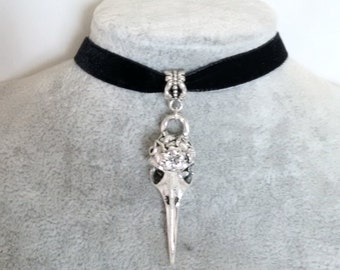 Collar , gargantilla , cráneo collar , aves cráneo terciopelo gargantilla , gargantilla gótica , Steampunk gargantilla , Rock Chick,