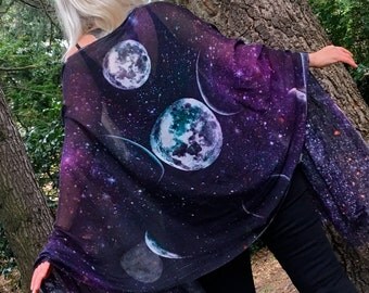 Galaxy Scarf - Cosmic - Universe - Star Scarf - Moon - Festival Clothing - Holiday Coverup - Sarong - Shawl