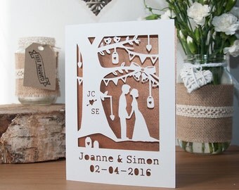 Personalised Wedding Card - Handmade Paper Cut - 5x7 Inches
