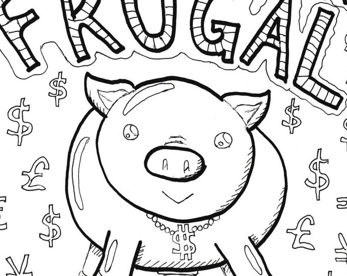Coloring Page, Printable - Piggy Bank with Dollar Signs