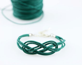 Double infinity knot bracelet Blue sailor knot bracelet Bridesmaid leather cord bracelet Green nautical knot bracelet Surfer rope bracelet