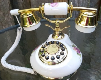 Working phone Porcelain French Desk Telephone from TT Systems 1970's Reproduction vintage Phone