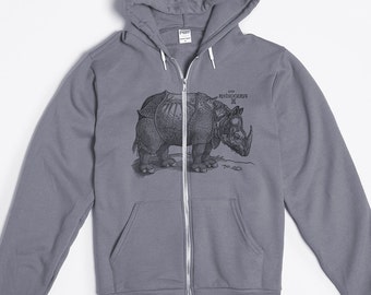 Zip Up Hoodie - Animal Hoodie - Rhino - Hoodie Men Unisex - Rhinoceros - American Apparel