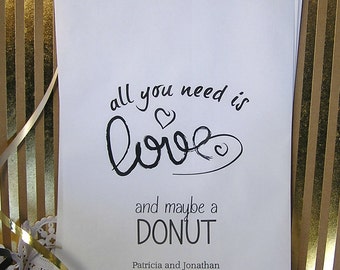 Personalized Donut Bags (24 BAGS) - Wedding Doughnut Bags - Wedding Donut Bar - Wedding Reception Supplies - Need is Love D03-P16