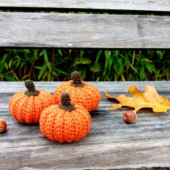 SALE Crochet Pumpkins Set of 3 Fall Decorations Small