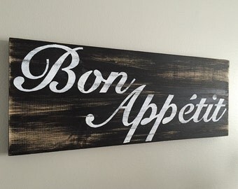 Bon Appetit Sign (b/w) - Kitchen Decor - Kitchen Sign - Rustic Wall Decor - Farmhouse Decor