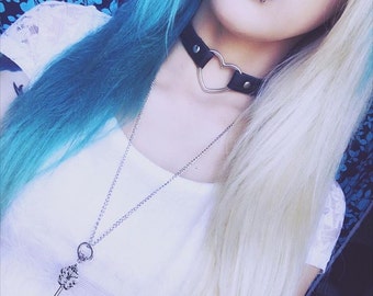 SALE!!!! Heart Choker / PU Leather Collar - Black, Clear, Red, White, Purple or Pink (Pastel Goth, Kitten Play, Alternative)