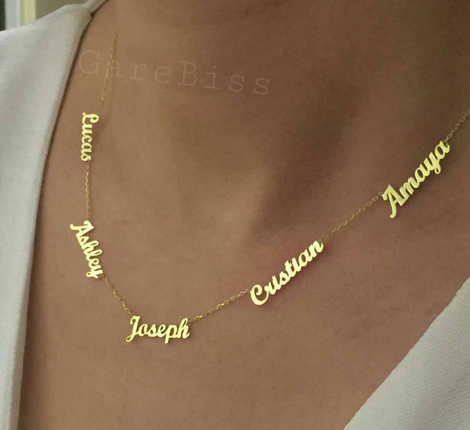 5 name necklace gold five name necklace123456 name by GareBiss925