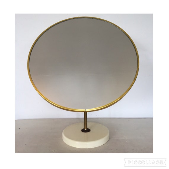 Vintage 50s 60s Large Standing Round Table Mirror Adjule Vintage 50s 60s Large Standing Round Table Mirror Adjule Tilting Stand Plastic Glass Space Age Atomic