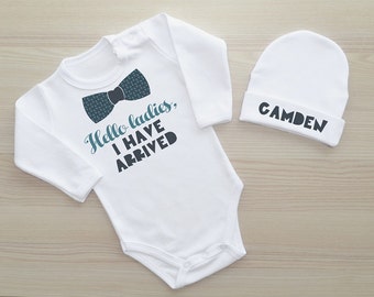 Newborn Baby Outfit. Hello Ladies I Have Arrived Baby Clothes. Coming Home Outfit. Newborn Boy Clothes. Baby Shower Gift.