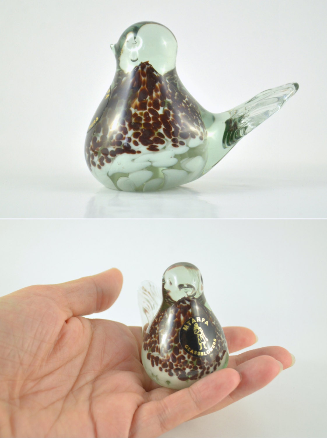 Glass Bird Paperweight Vintage Blown Glass Paperweight