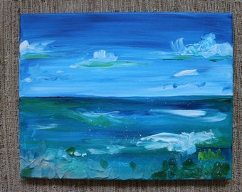 Sea Glass Mosaic Acrylic Ocean Scape Painting by Olivia Rose Art