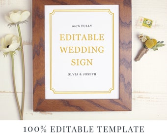 Wedding Sign Template, Editable Sign, Favor Sign, Guestbook Sign, Cards and Gifts, Hashtag Sign, Classic Frame, Instant DOWNLOAD
