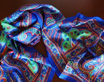 Hand Printed Silk Scarf - 100% Silk - Screen Printed - Lighweight - Unique Design - Limited Edition Design - Handmade Scarf - 18.5" x 64"