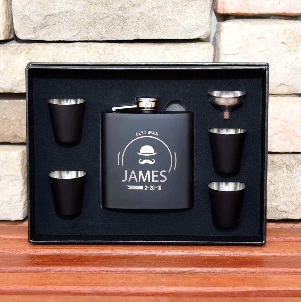 7 Flasks Gift Set Groomsmen Gifts Personalized Flasks