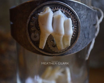 Real Deer Tooth Steampunk Themed Bangle Bracelet