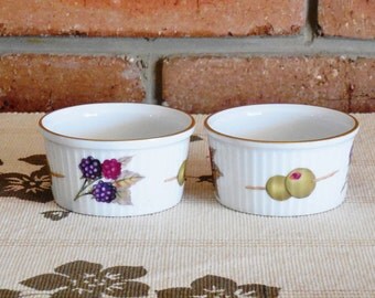 Royal Worcester 'Evesham' 1970s vintage pair porcelain custard cups, ramekins, shape 00, gift idea
