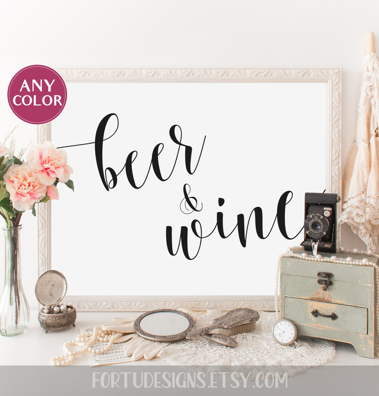 Beer and wine sign Alcohol bar sign Wedding table by FortuDesigns