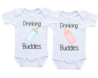 Twin Baby shower gifts Twin Matching Outfits Drinking Buddies Twin Onesies Twin Bodysuits,Twin baby onesies,Twin Outfits,Twin Babyshirts