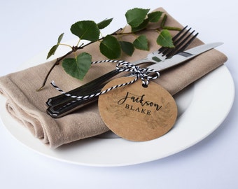 Rustic Wedding Place Cards Tags - Kraft Round Customised with Twine - 25 / 50 / 100 / 150 / 200 / 250 packs