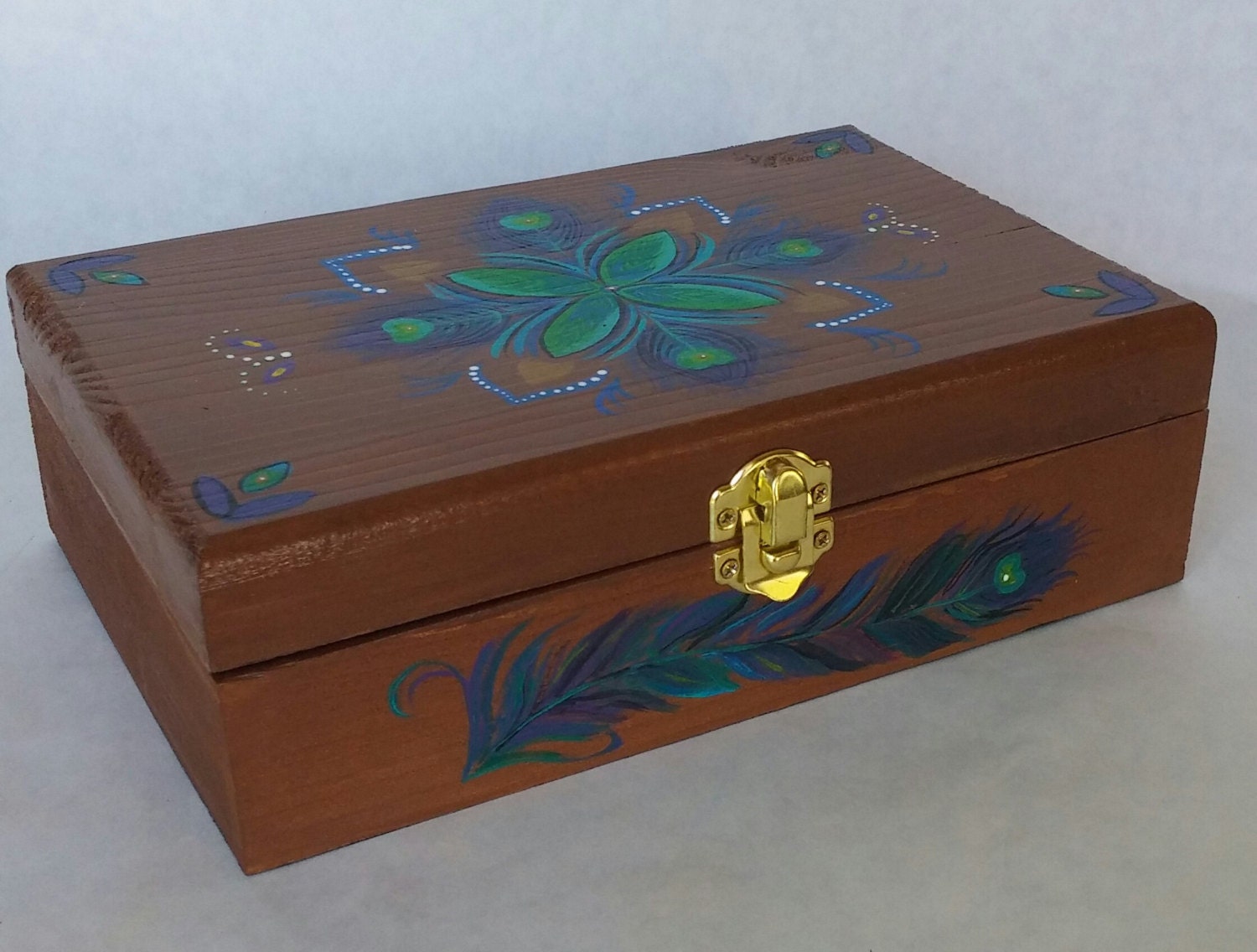 Hand painted jewelry box peacock wooden jewelry box painted