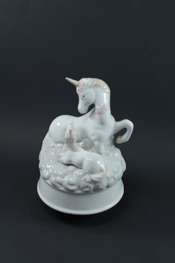 Vintage unicorn figurine musical porcelain mother and