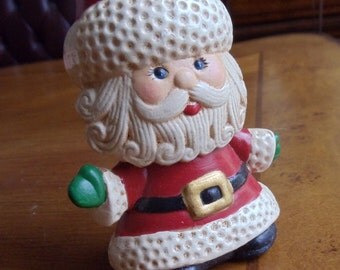 Vintage Hand Painted Santa Claus Figurine, Cute Blue Eyes Santa With Extra Long Red Stocking Cap Ceramic Figurine, Christmas Decor, 1970s'
