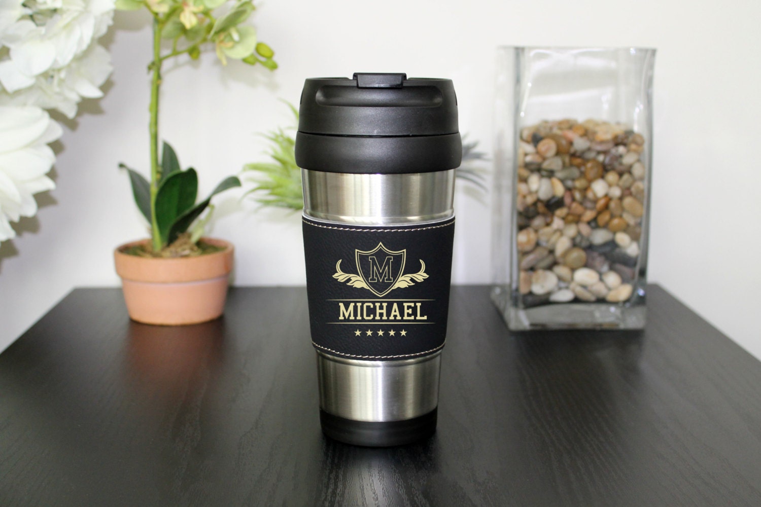 coffee travel mug leather