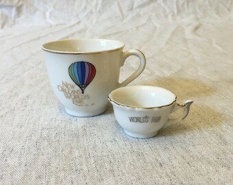 Vintage 1984 New Orleans World's Fair Miniature Demitasse Cups, Set of 2