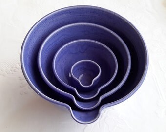 handmade ceramic mixing bowls, set of mixing bowls, nesting bowls, blue pottery bowls, wedding gift, ceramic kitchen bowls, batter bowls