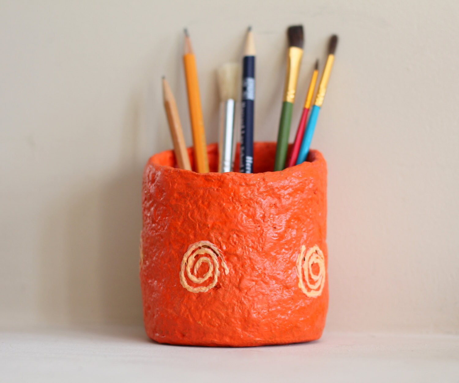 Unique Pencil holder pencil cup paper mache spiral design