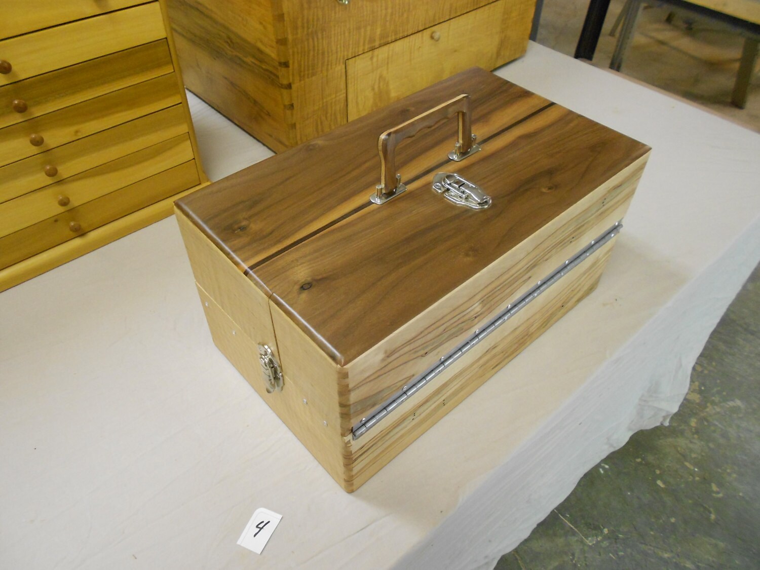 Handmade wooden fishing tackle box