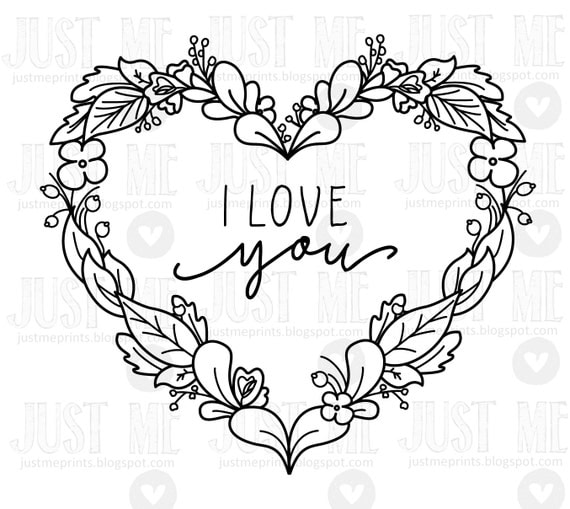 valentine heart wreath digital stamp