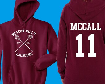 Teen Wolf Hoodie, Beacon Hills Lacrosse Hoodie, McCall 11, Teen Wolf Hooded Sweatshirt Size S - 4XL - Lahey, Stilinski, Hale, Available